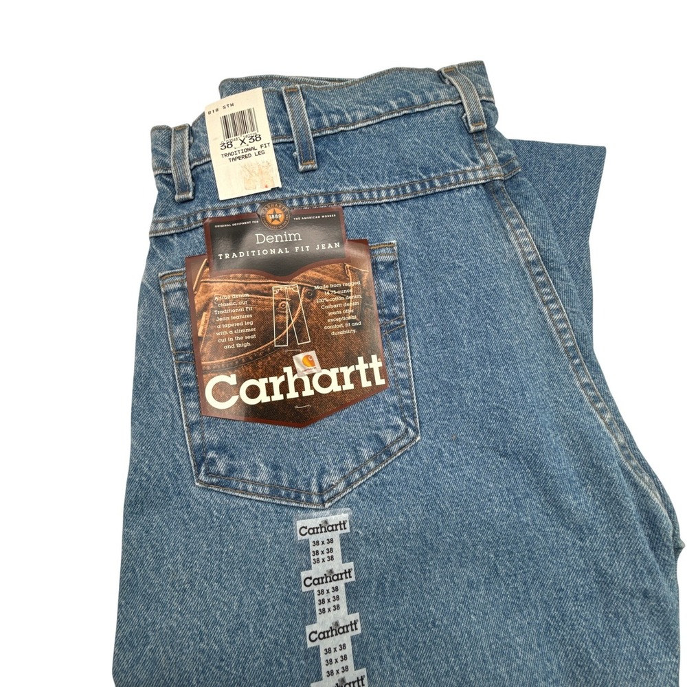 Carhartt Denim Traditional Fit Jean 38x38 Tapered Leg Blue Jeans B18 STW NOS NWT